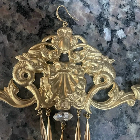 Huge dangle chandelier earrings -gold tone